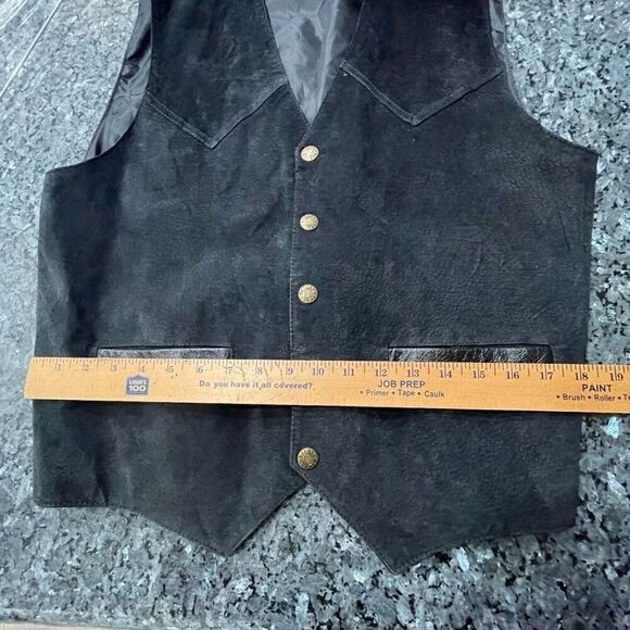 Men’s Italy Black Genuine Leather Vest XL Western Button Front Lined Cowboy Styl - Picture 9 of 12